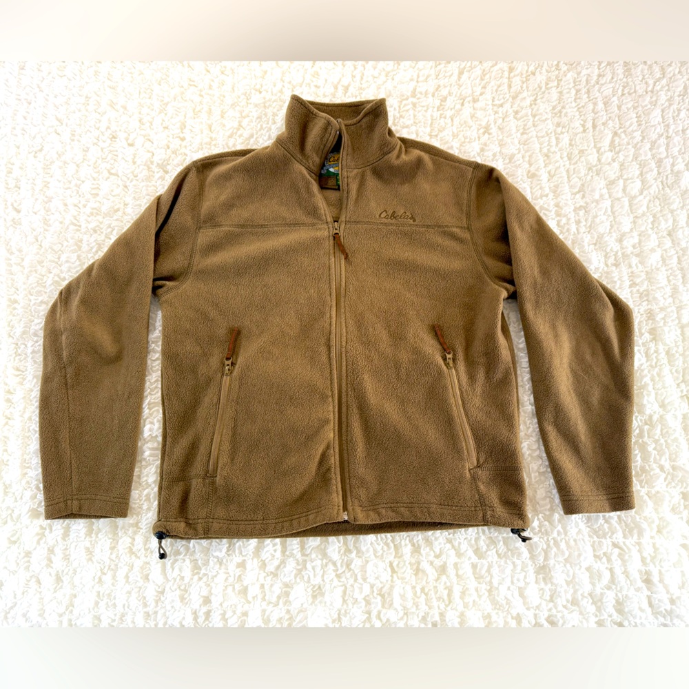 Cabela’s outdoor gear fleece zip jacket Khaki moss shade. 2zip pocket Like new M